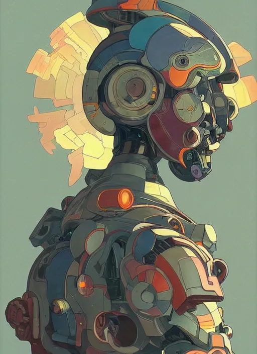 Image similar to colourful upper half portrait of army mecha robot - art by tenmyouya hisashi, hsiao - ron cheng & alphonse mucha, highly detailed, digital painting, illustration, smooth, sharp focus, intricate, symmetry, pinterest, behance, artstation