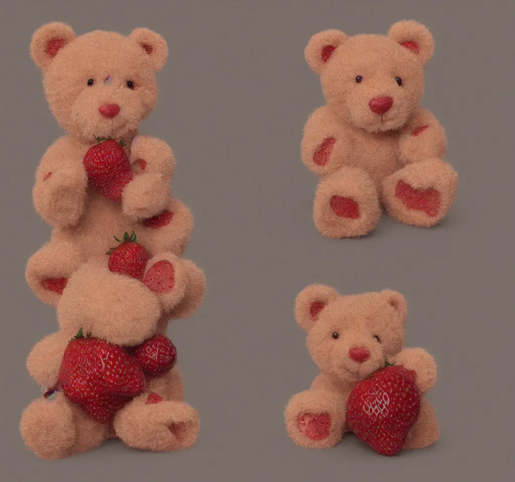 Image similar to digital art hyper realism studio lighting strawberry teddy bear