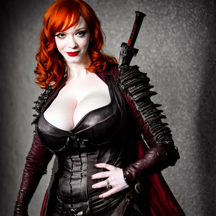 Image similar to full body photograph of christina hendricks as a vampire warrior. extremely detailed. dslr. 8 5 mm.