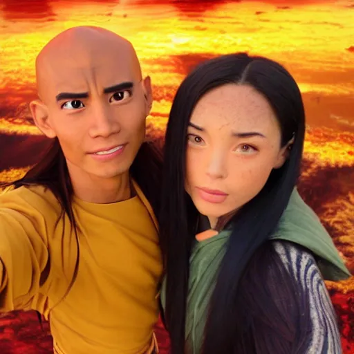 Image similar to a selfie of Ang and Ozai from avatar the last airbender