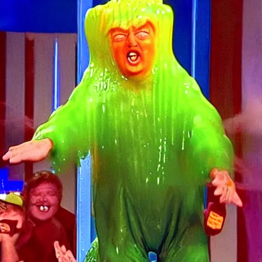 Image similar to donald trump getting slimed! on nickelodeons double dare