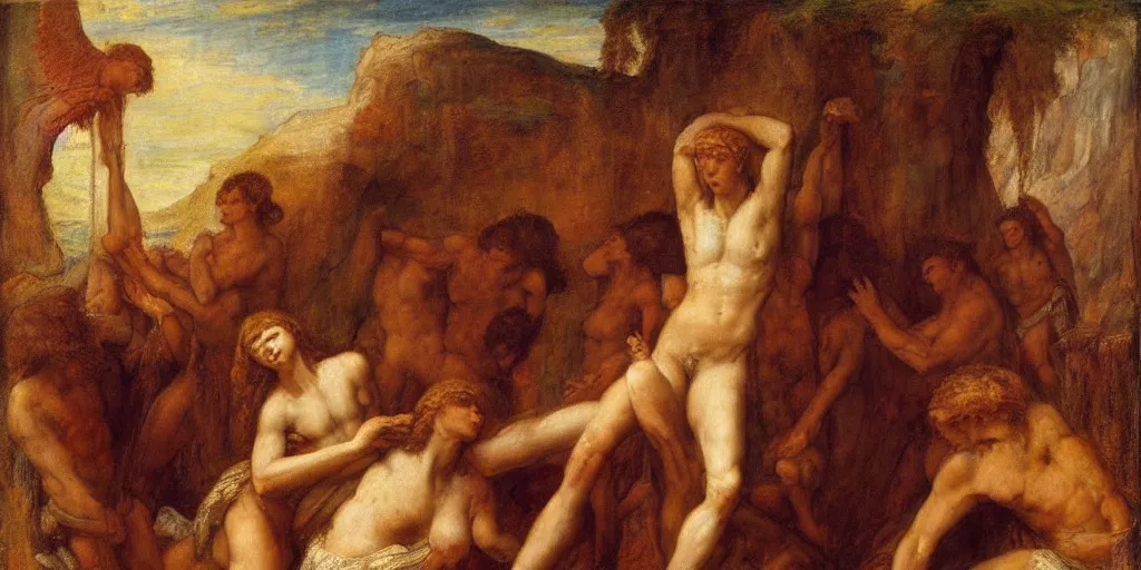 Prompt: I am Ozymandias, King of Kings, look upon my Works Ye Mighty and Despair, in the style of George Frederick Watts, Mantegna, Gustave Moreau, oil on canvas, 1885, 4K resolution, aesthetic