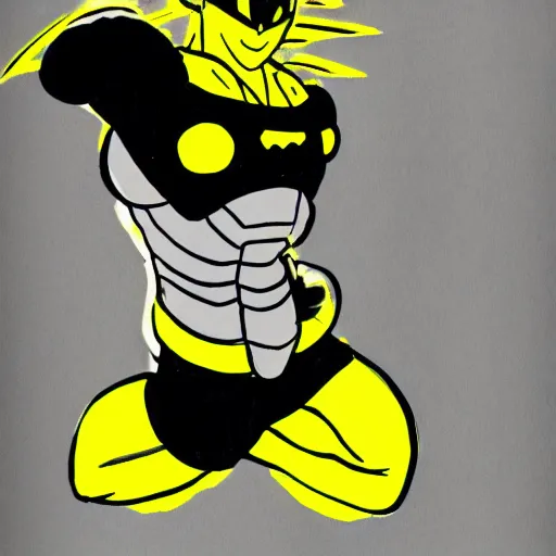 Image similar to a drawing of a cartoon character in yellow and black, concept art by Akira Toriyama, pixiv, neogeo, toonami, dynamic pose, official art