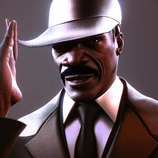 Prompt: Eddie zmurphy as a Square Enix Villain 2005 JRPG cinema 4d render, Ray tracing reflection, natural lighting, Unreal Engine award winning photography