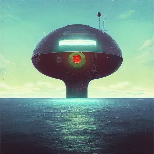 Image similar to ” futuristic flott surrounded by water, by simon stalenhag ”