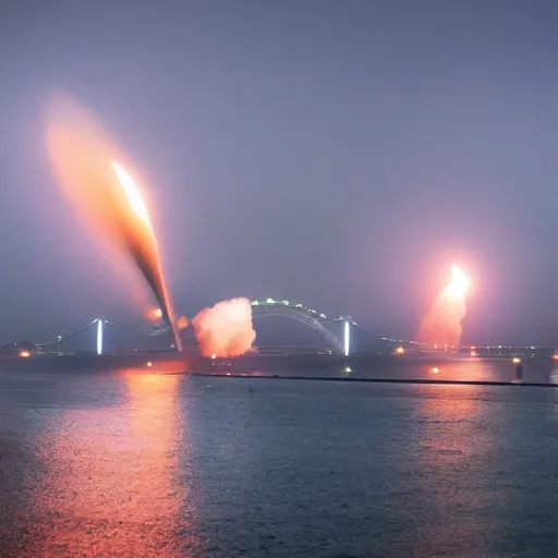 Image similar to Crimean bridge explosions, dslr, photojournalism, award winning photo, shot on Leica, copyright by New York Times, volumetric lighting