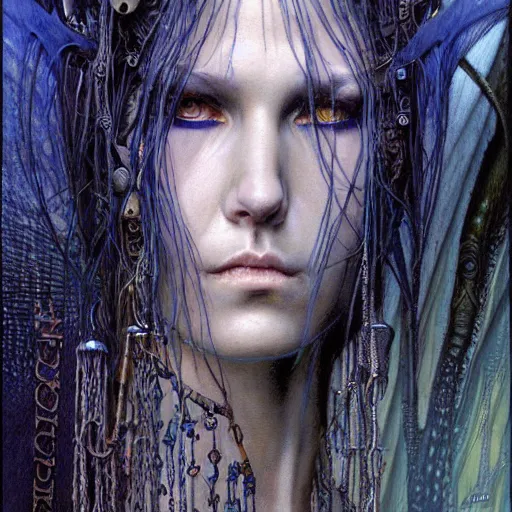 Image similar to a portrait of a resolved and smart female art nouveau cyberpunk shaman by john howe, ted nasmith and luis royo