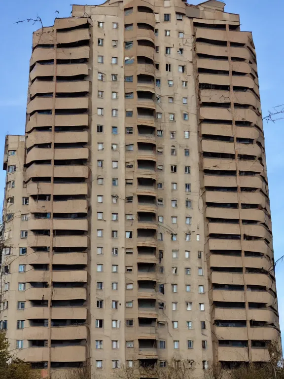 Prompt: Photo of Soviet apartment building, one object