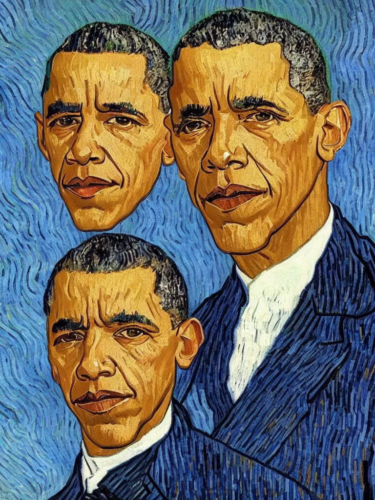 Prompt: Barak Obama portrait by Van Gogh