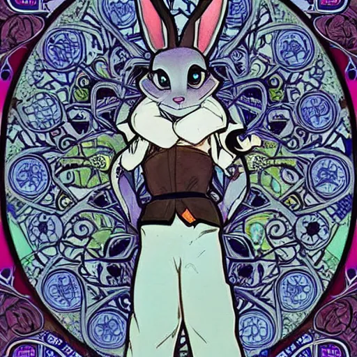 Prompt: Judy Hopps, art nouveau, Alphonse Mucha, detailed