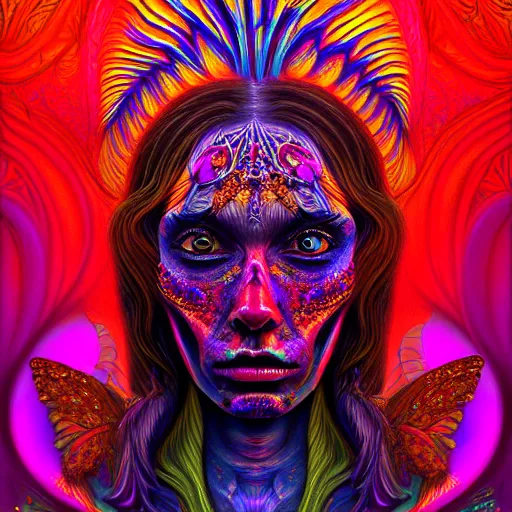 Image similar to An extremely psychedelic portrait of hell, surreal, LSD, face, detailed, intricate, elegant, lithe, highly detailed, digital painting, artstation, concept art, smooth, sharp focus, illustration