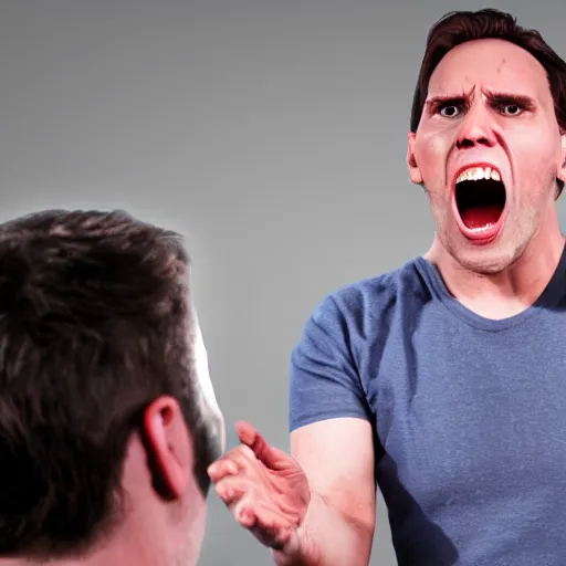 Image similar to a man screaming while standing behind jerma