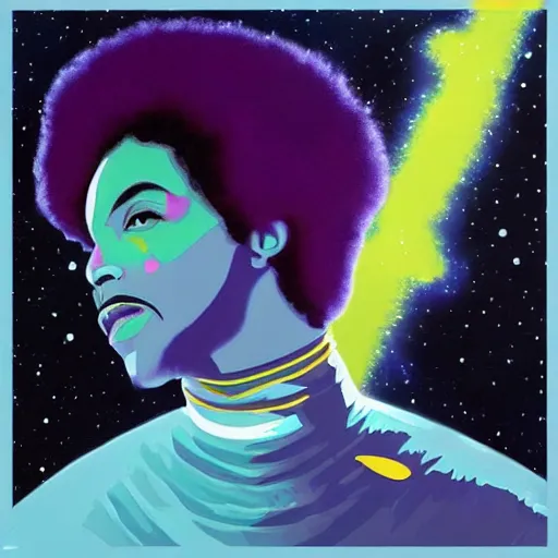 Prompt: a cosmic painting of prince in space. trending on artstation.