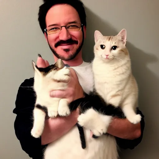 Image similar to Mark Fischbach holding a kitty, photo