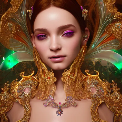 Image similar to portrait of fairy princess, glowing, ornate and intricate jewelry, jaw dropping beauty, glowing background lighting, white accent lighting, hyper detailed, 4 k octane render