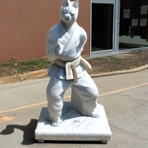 Prompt: marble statue of a karate cat