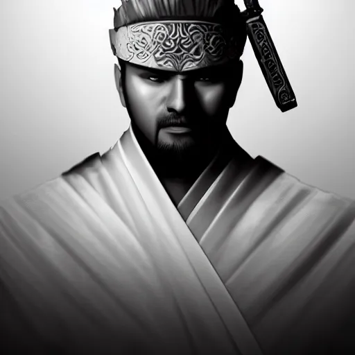 Image similar to a white samurai, black background, cinematic, 8k, artstation,