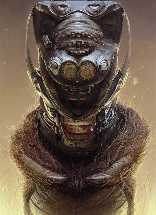 Image similar to cyber beaver downtown cn tower mf doom reptile eyes, wet furry skin. intricate, elegant, highly detailed, centered, digital painting, artstation, concept art, smooth, sharp focus, illustration, artgerm, tomasz alen kopera, peter mohrbacher, donato giancola, joseph christian leyendecker, wlop, frank frazetta