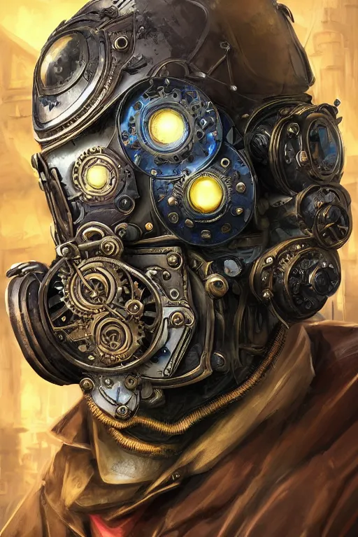 Image similar to steampunk helmet fantasy art mask robot ninja stylized digital illustration sharp focus, elegant intricate digital painting artstation concept art global illumination ray tracing advanced technology chaykin howard and campionpascale and cooke darwyn and davis jack