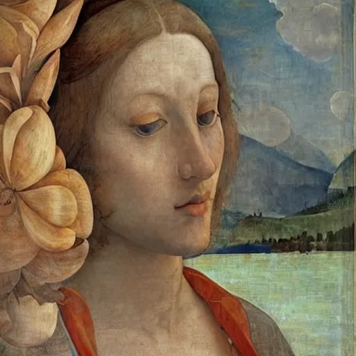 Prompt: a beautiful painting by filippino lippi woolffe and henri navarro, pan art, photography, masterpiece realistic distorted lake pan miso hyperrealistic bright gallerie thorn clover, onrait turret electron,