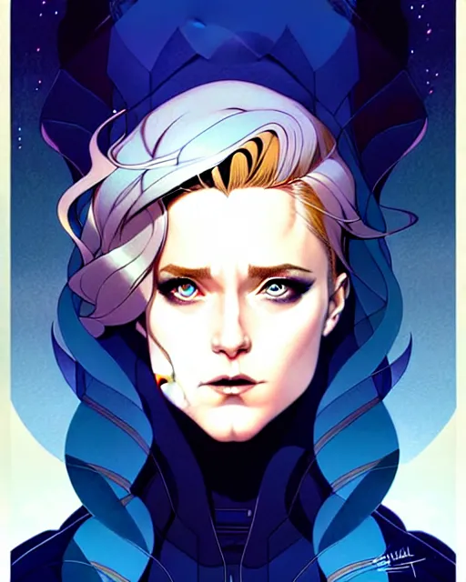 Image similar to artgerm, joshua middleton comic cover art, full body pretty evan rachel wood ice queen, symmetrical eyes, symmetrical face, long curly blue hair, icy forest, chiral lighting