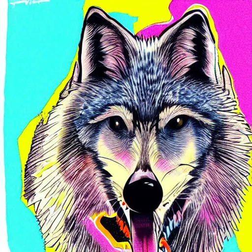 Image similar to portrait of retarded wolf, retard, rabies propaganda style, vivid colors, detailed