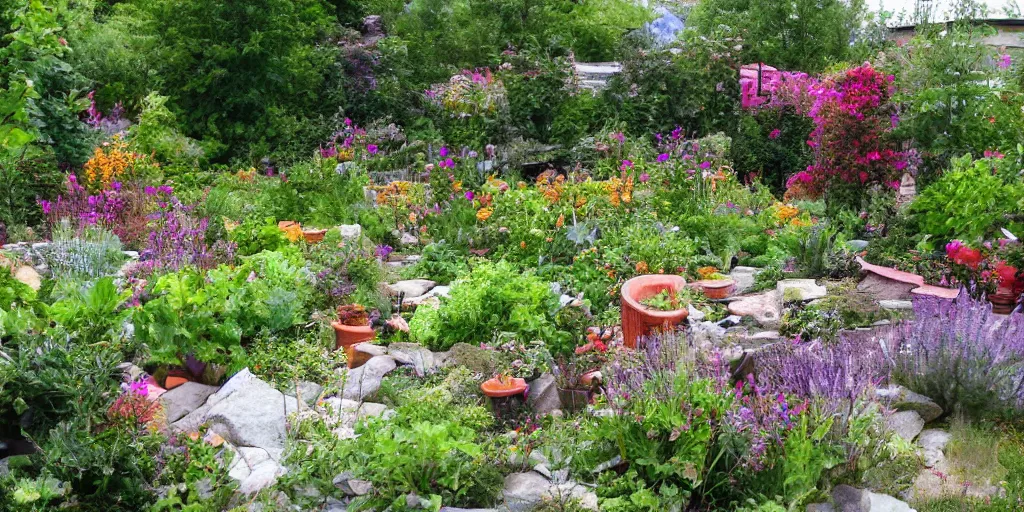 Image similar to backyard garden, in the valley of the wind