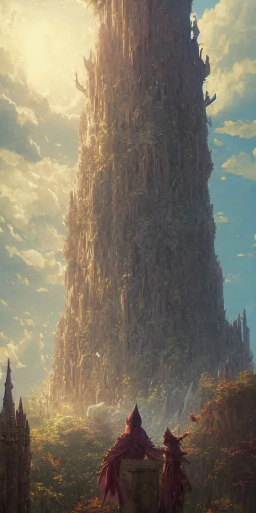 Image similar to a colossal wizard tower, stephen bliss, unreal engine, fantasy art by greg rutkowski, loish, rhads, ferdinand knab, makoto shinkai and lois van baarle, ilya kuvshinov, rossdraws, tom bagshaw, alphonse mucha, global illumination, radiant light, detailed and intricate environment