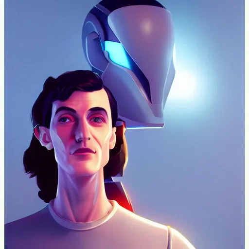 Image similar to portrait of a cyborg nikola tesla, metallic skin, led lights, high technology inplants, mattepainting concept blizzard pixar maya engine on stylized background splash comics global illumination lighting artstation lois van baarle, ilya kuvshinov, rossdraws