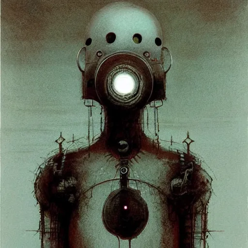 Prompt: robot ghost, by Stephen Gammell and Beksinski and Stalenhag.