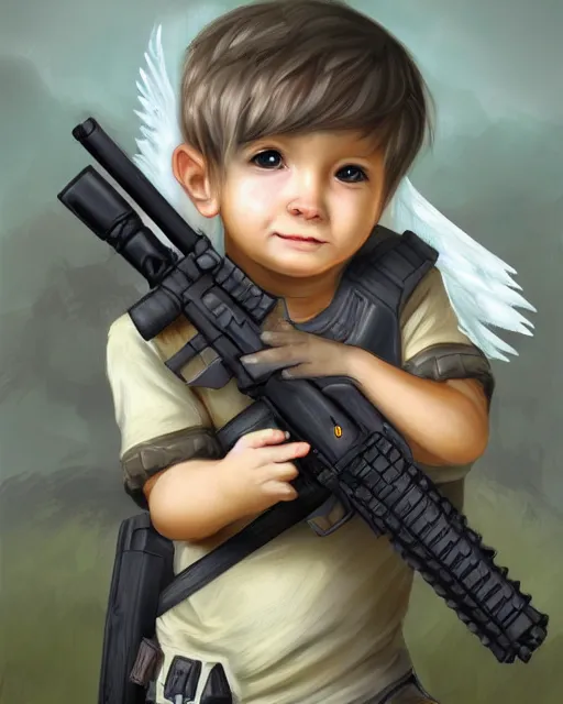Prompt: fantasy art of a baby boy angel with m 4 a 1 gun