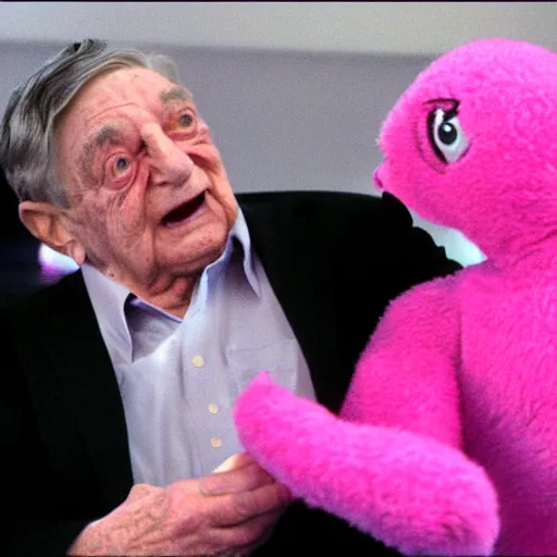 Image similar to george soros wrestling with pink guy played by george miller anime stlye