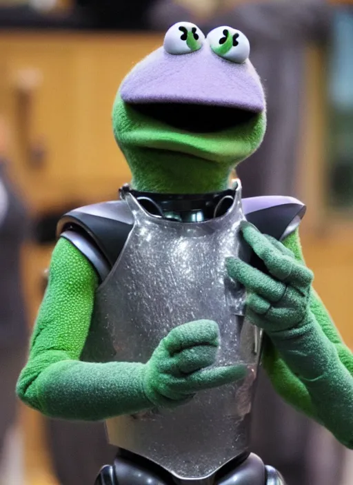 Image similar to kermit the frog as robocop