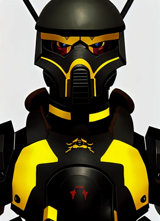 Image similar to a film still portrait of a vicious helldiver scout soldier, black armor with yellow accents, ilya kuvshinov, anime, pixiv top monthly, trending on artstation, cinematic, danbooru, zerochan art, kyoto animation