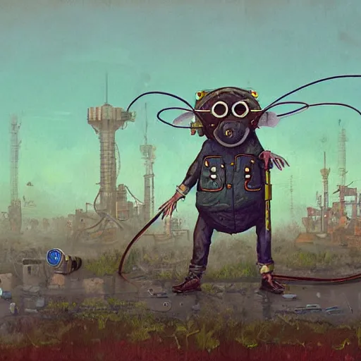 Image similar to a rat with steampunk googles, by simon stalenhag