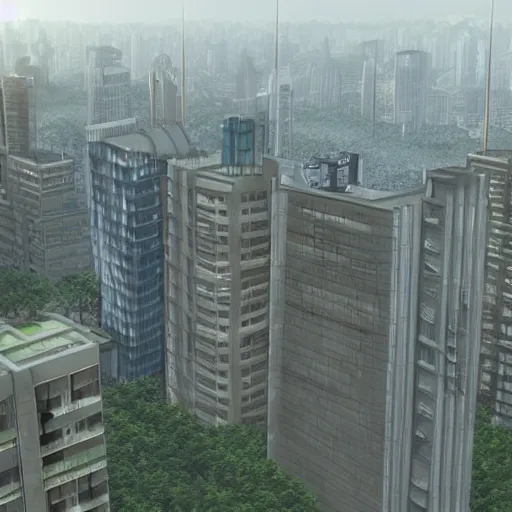 Image similar to realistic building, monster, shenzhen, wide landscape, eva, makoto shinkai