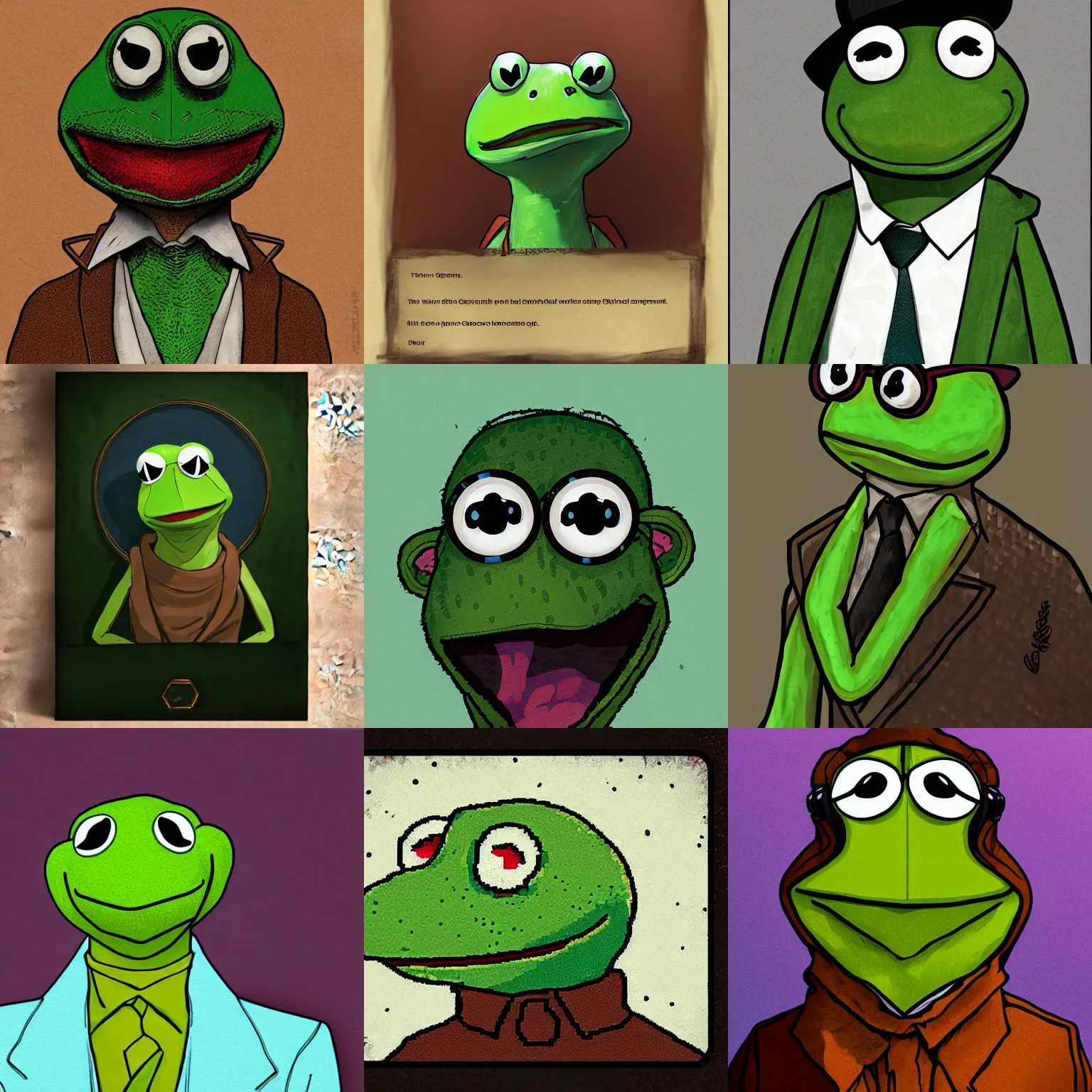 Prompt: disco elysium portrait of kermit the frog