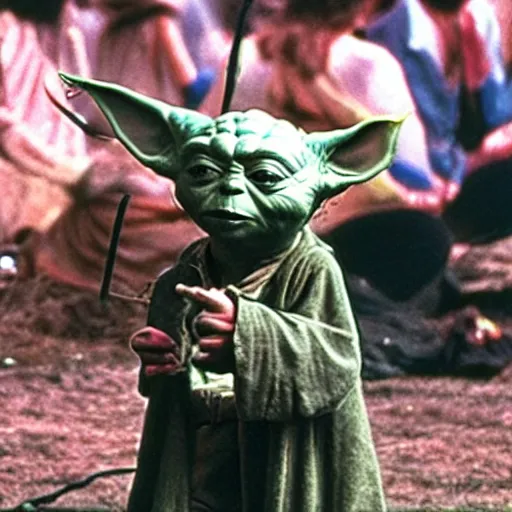 Image similar to yoda performing at woodstock