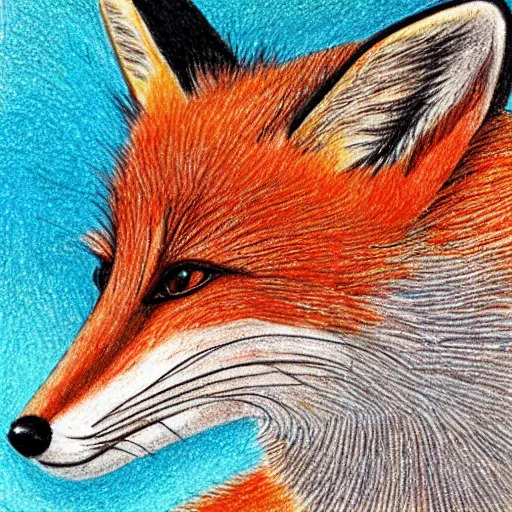 Image similar to colored pencil drawing of a fox looking through a microscope