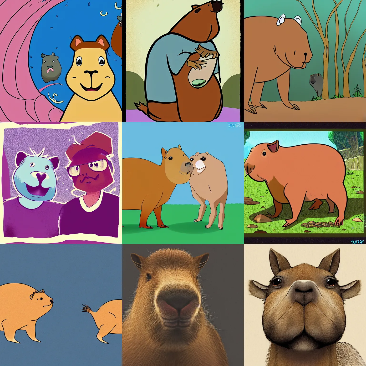 Prompt: 3/4 portrait of a capybara by yuga labs and by J. G. Quintel, modern cartoon tv show