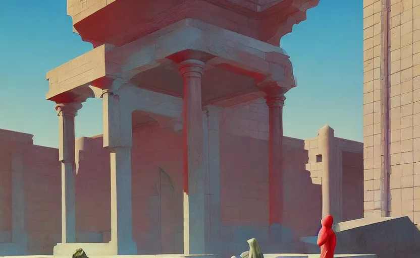 Image similar to Mysteriuos Persian Temple, very coherent, painted by Edward Hopper, Wayne Barlowe, painted by James Gilleard, airbrush, art by JamesJean