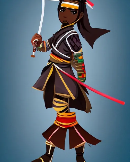 Image similar to a cute african samurai warrior, cute chibi anime style, artstation, deviantart, pinterest, yasuke 5 0 0 px models