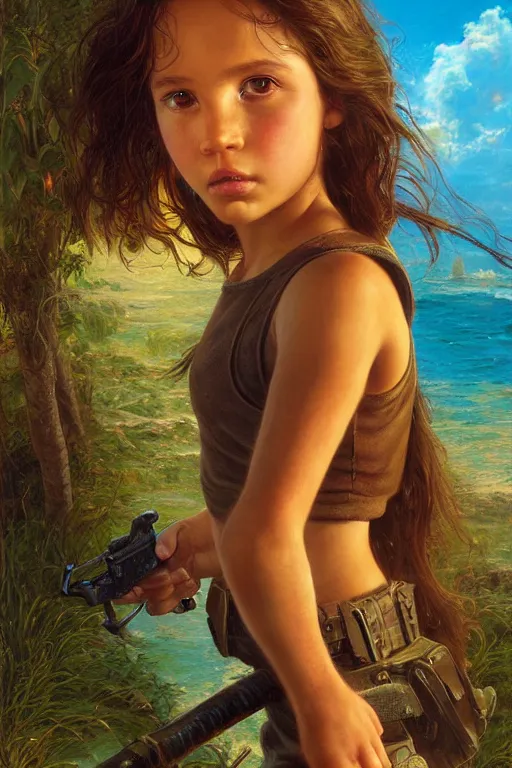 Prompt: golden hour, young Lara Croft chilling out, Lilia Alvarado, Sophie Anderson, Mark Arian, Bob Byerley, Charlie Bowater, Mark Brooks, Steve Henderson, Justin Gerard, Arthur Hughes, Edward Robert Hughes, Mark Keathley, Victor Nizovtsev, Carlos Shwabe, Ross Tran, WLOP