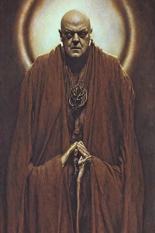 Image similar to a occut art portrait of aleister crowley by wayne barlowe, gustav moreau, goward,  Gaston Bussiere and roberto ferri, santiago caruso, and austin osman spare