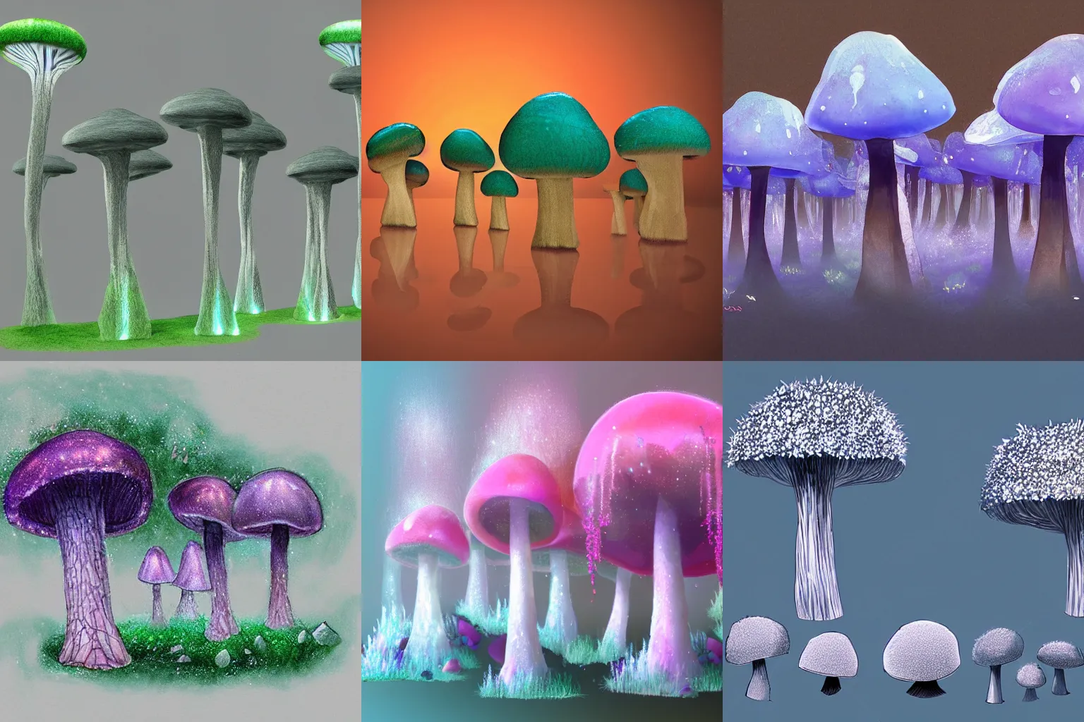 Prompt: crystal mushroom trees, concept art