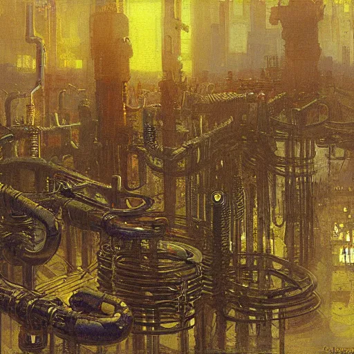 Prompt: cyberpunk network of pipes, by Ilya Repin