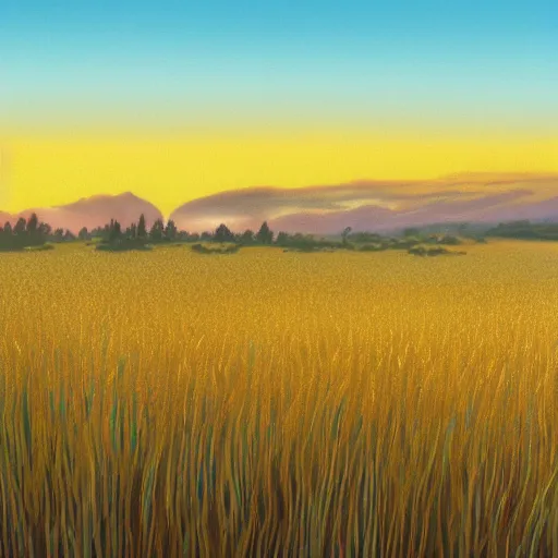 Prompt: sharp focus, breath taking beautiful, Aesthetically pleasing, gouache field of grain at golden hour, digital concept art background by Hayao Miyazaki and Studio Ghibli, fine art, official media, high definition, illustration, ambient lighting, HDR, HD, 8K, award winning, trending, featured, masterful, dynamic, energetic, lively, elegant, intricate, complex, highly detailed, Richly textured, Rich vivid Color, masterpiece.