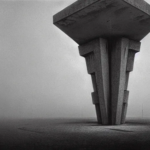Prompt: a man lost in the middle of concrete brutalist massive architecture, symmetric by zdzislaw beksinski