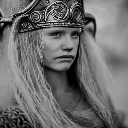 Image similar to real photo of a beautiful viking queen, macro 20mm