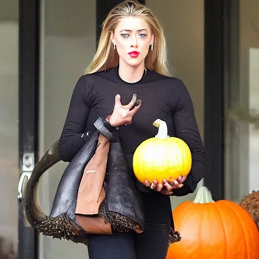 Image similar to gourd with face of amber heard hybrid intercross mix as a gourd